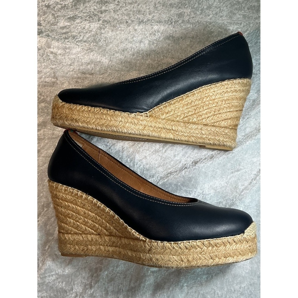 Penelope Chilvers Scoop Navy Leather Espadrille Wedge Pumps Sz 40 US 9-9.5